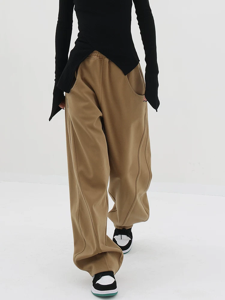 Quần len kaki KEN STUDIO dành cho nữ, quần thể thao dày mùa thu đông, quần thể thao chuối, quần ống rộng, quần thường ngày