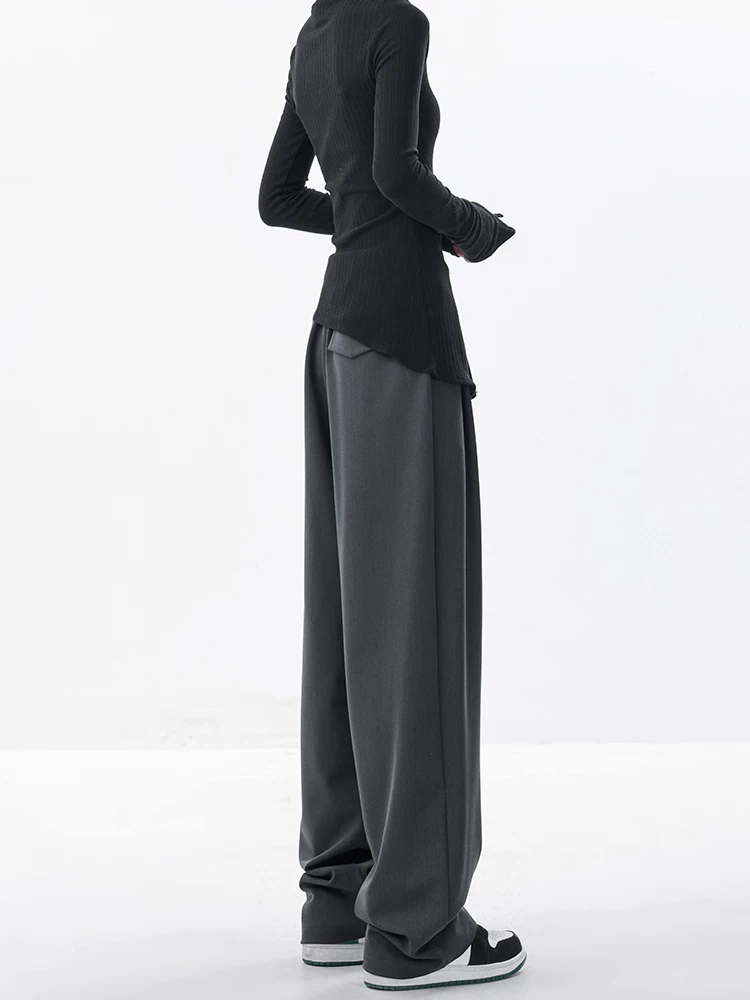 KEN STUDIO quần âu dáng rộng mới đầu thu dành cho nữ với thiết kế xếp ly quần ống rộng độc đáo