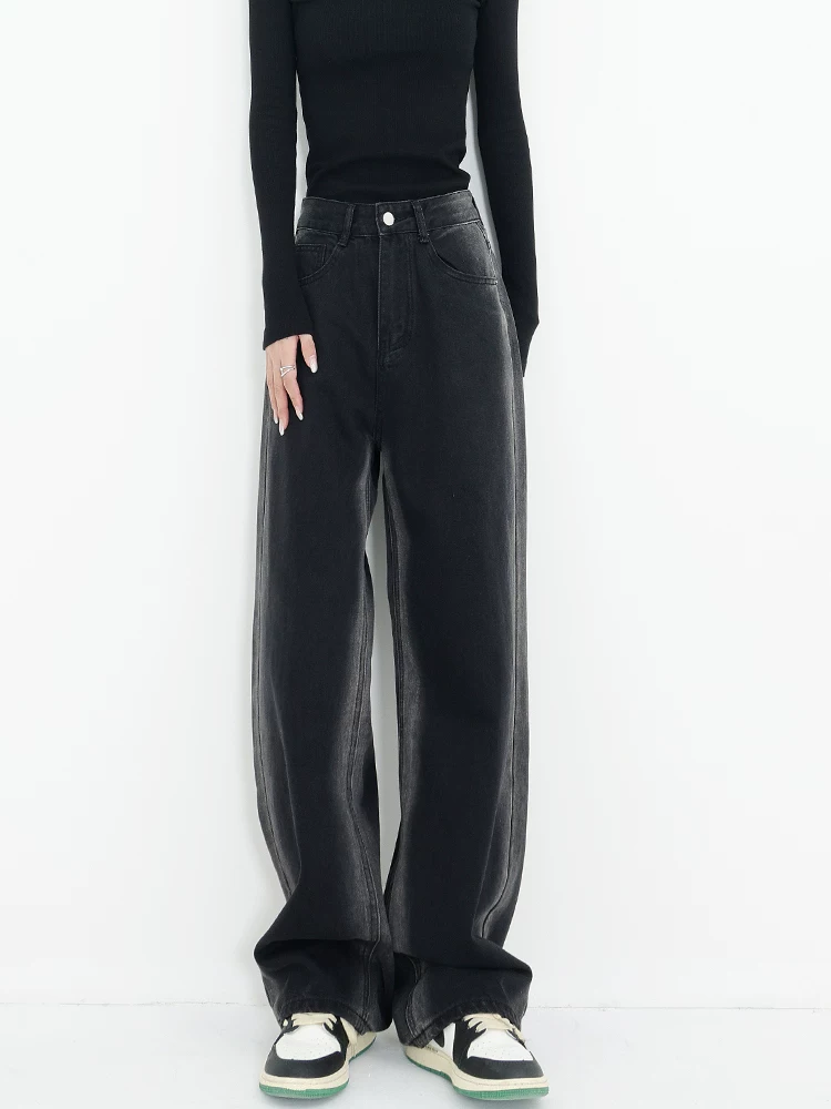 KEN STUDIO Quần jean lót lông cừu phong cách Mỹ mùa thu đông dành cho nữ, quần ống đứng kiểu dáng thời trang, quần thường ngày giúp thon gọn