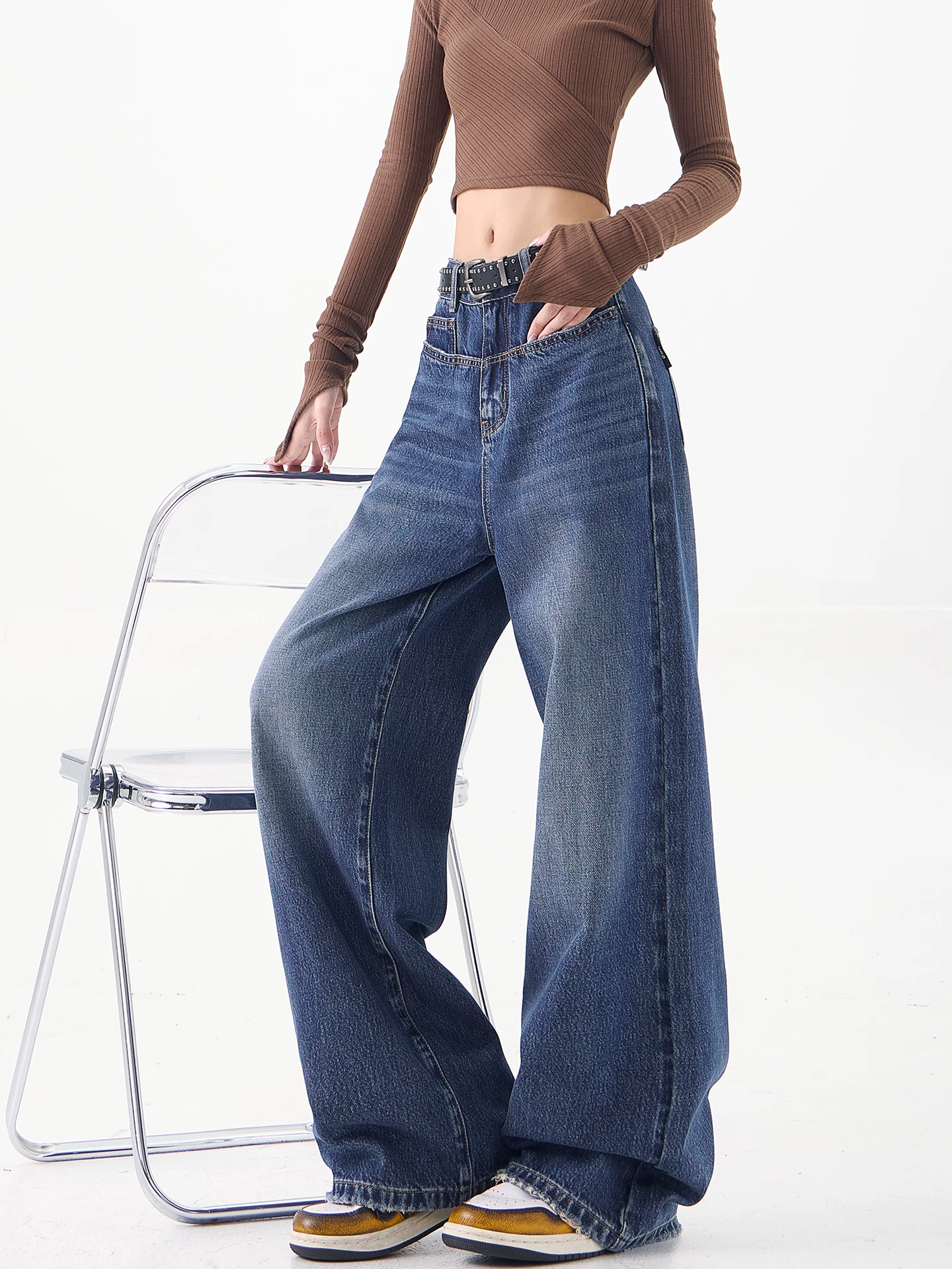 Quần jean ống đứng màu xanh nguyên bản của KEN STUDIO dành cho nữ mùa xuân thu 2025 quần ống rộng mới