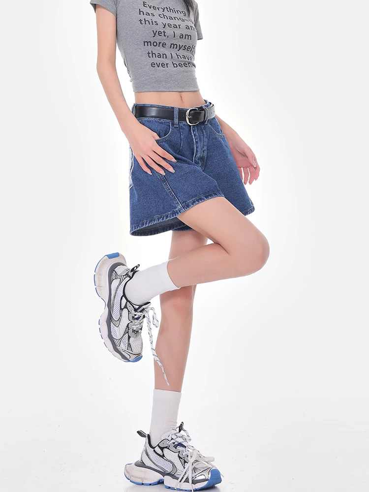 Quần short denim KEN STUDIO dành cho nữ mùa hè 2025, kiểu dáng ôm dáng, lưng cao, dáng chữ A, tôn dáng hot girl