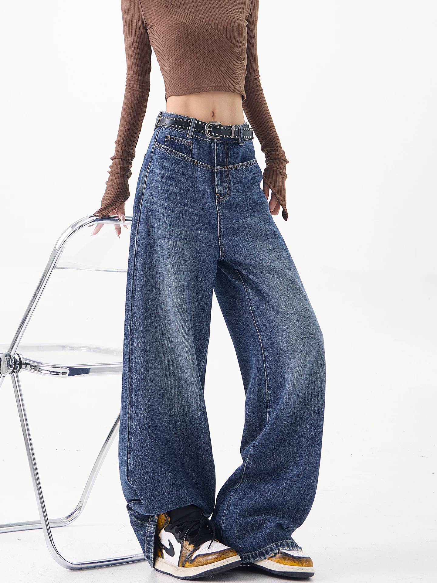 Quần jean ống đứng màu xanh nguyên bản của KEN STUDIO dành cho nữ mùa xuân thu 2025 quần ống rộng mới