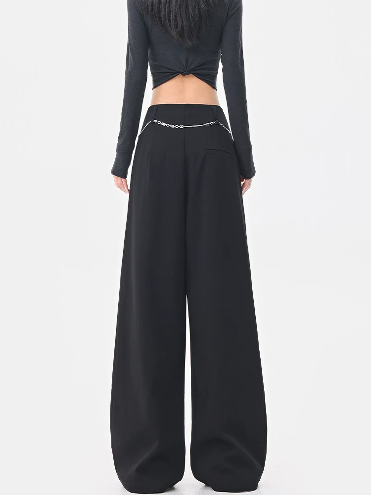 KEN STUDIO quần âu ống rộng màu đen giảm béo mùa hè và mùa thu mới dành cho nữ, quần âu xếp nếp cao cấp, quần thường ngày