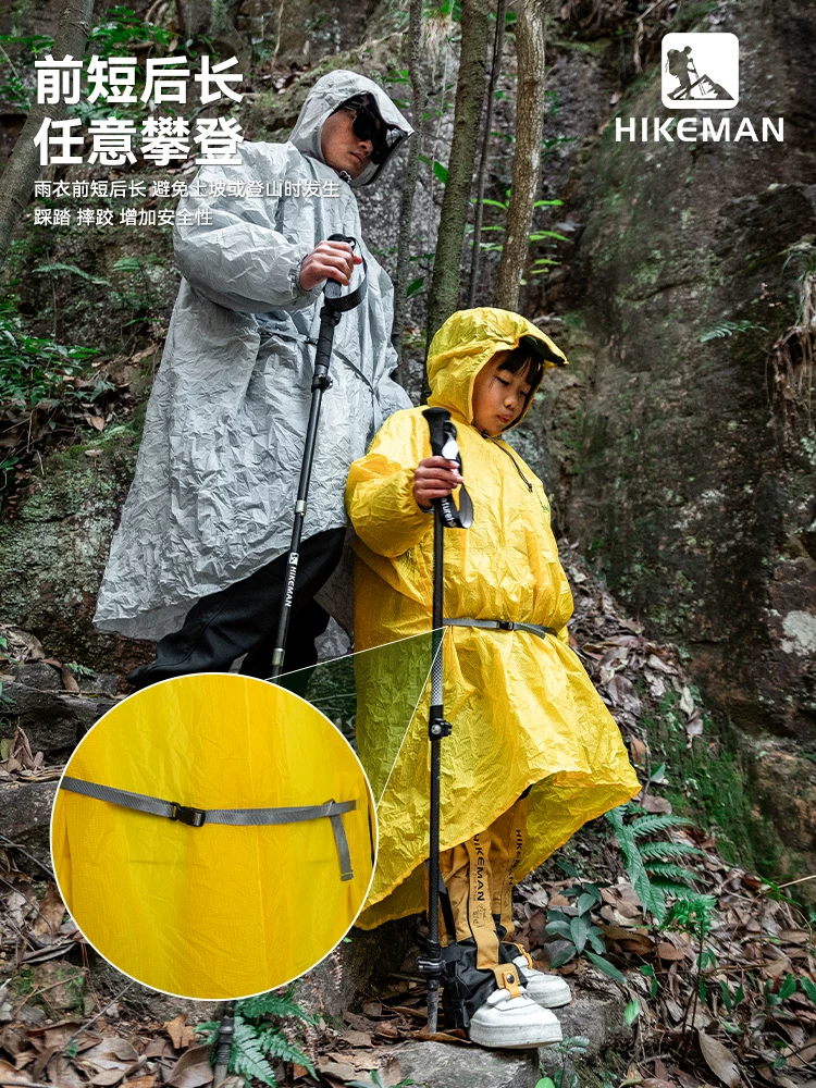 Áo mưa di động siêu nhẹ ngoài trời dành cho trẻ em Áo mưa toàn thân được phủ silicon 15D bằng nylon đi bộ đường dài và leo núi dành cho người lớn có tay áo