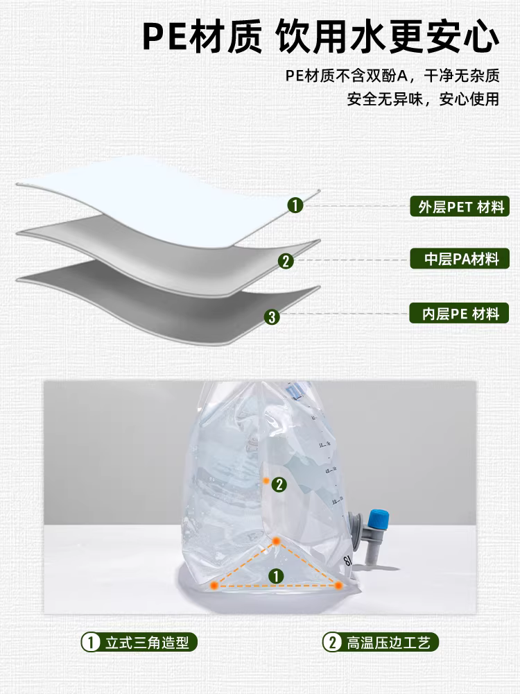 Túi đựng nước ngoài trời có sức chứa lớn có thể tháo rời và giặt được, túi đựng nước có thể gập lại di động để cắm trại, du lịch tự lái và túi đựng nước gắn trên xe có vòi