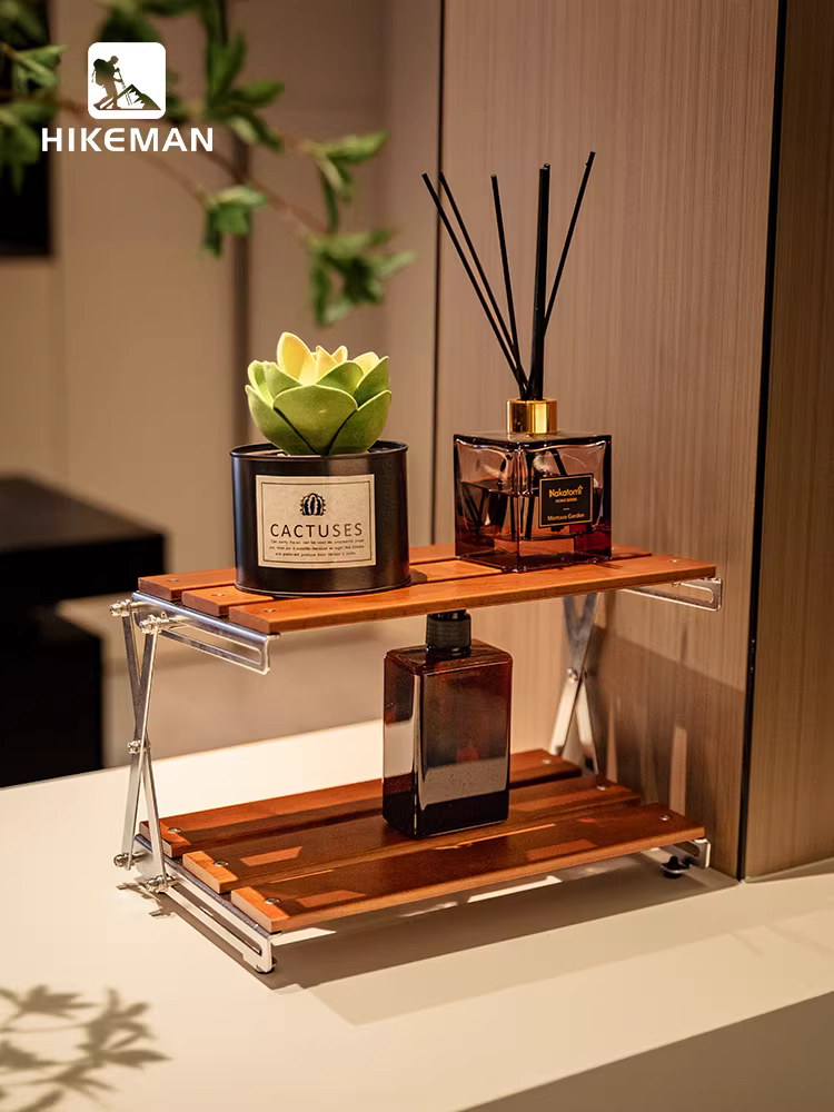 Giá để đồ gấp gọn để bàn ngoài trời, bàn dã ngoại cắm trại, nhiều tầng, gỗ beech, di động, đa năng, không cần lắp đặt