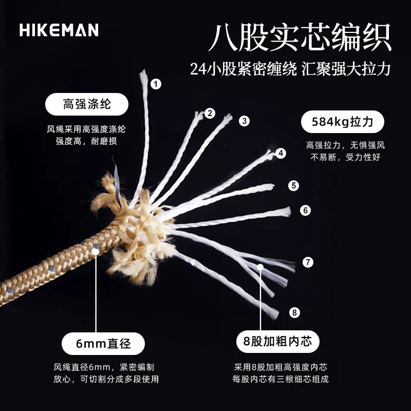 Bộ dụng cụ cắm trại HIKEMAN: bạt che dày 6mm, dây gió, móc nhanh, bộ điều chỉnh tam giác hợp kim nhôm