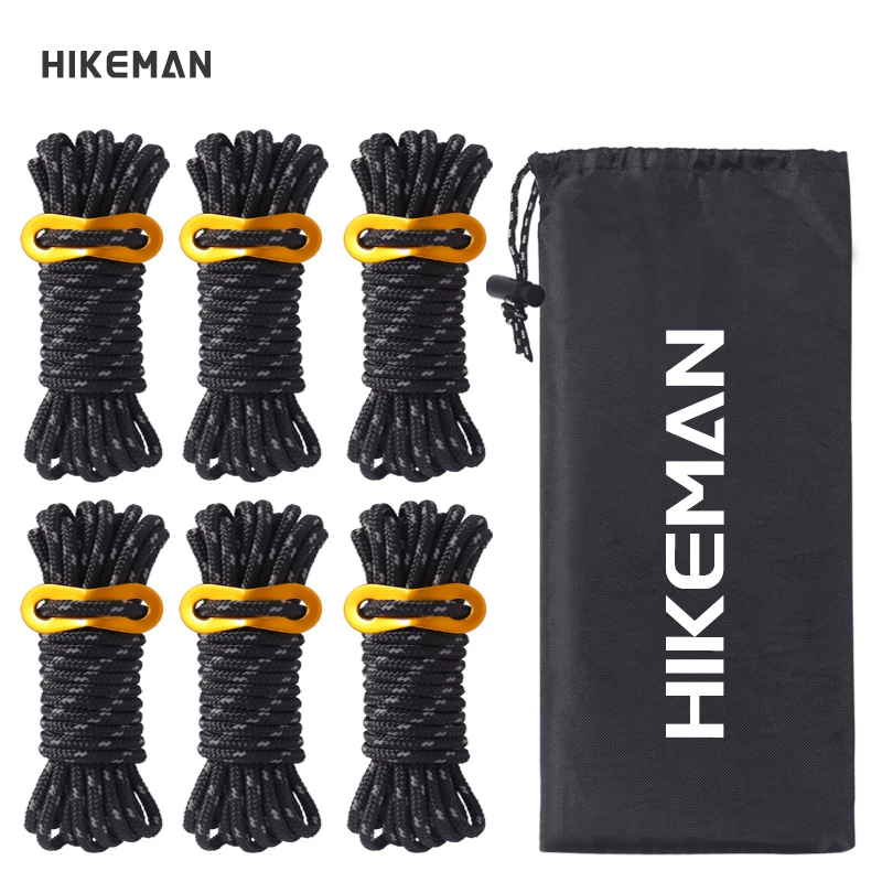 Bộ dây dù phản quang cắm trại ngoài trời, hệ thống mái che cố định, dây rút chắc chắn, khóa đôi mắt 4mm, bộ 6 dây