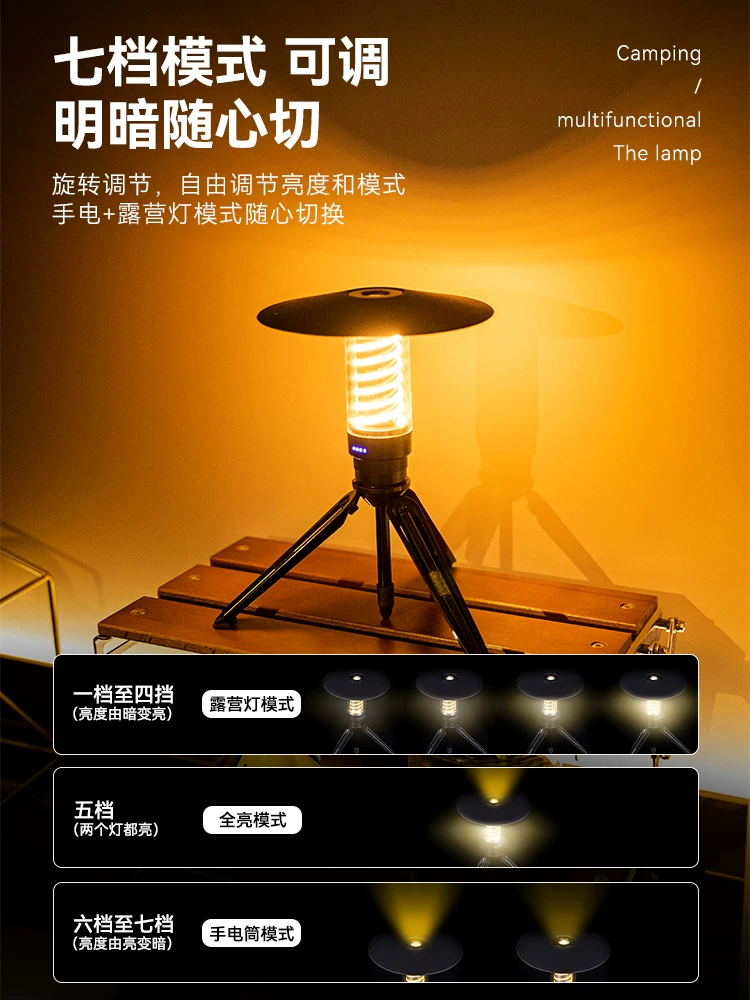 Đèn cắm trại đa năng ngoài trời, đèn tán che, đèn trang trí, đèn treo, đèn pin khẩn cấp di động, chân máy mini