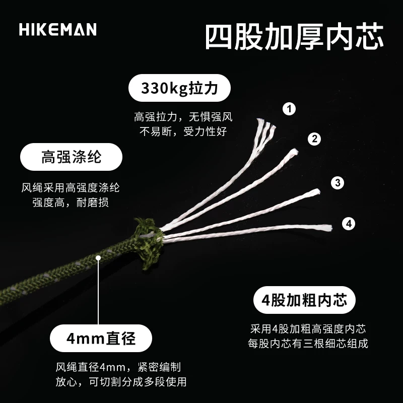 HIKEMAN ngoài trời cắm trại dây 50m lều phản quang dây cắm trại bạt chống gió kéo dây phơi quần áo tam giác khóa dây