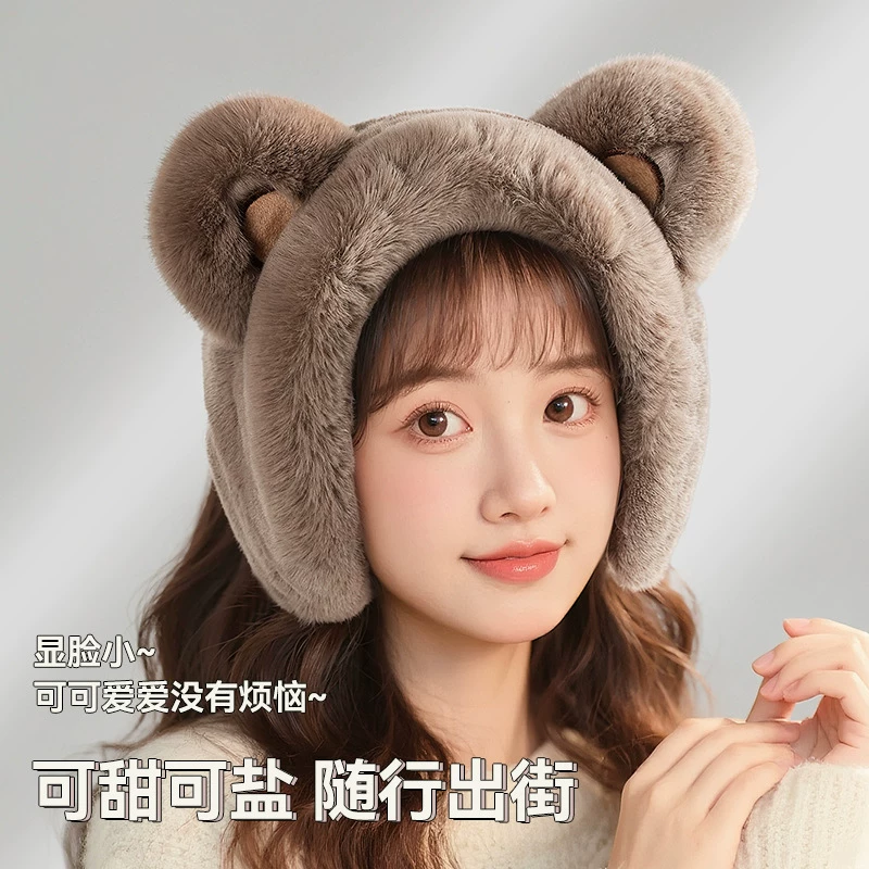 Khăn bịt tai Little Bear ấm áp dành cho nữ mùa đông 2025 kiểu mới, chống lạnh, chống sương giá, chống gió, bảo vệ tai cho học sinh