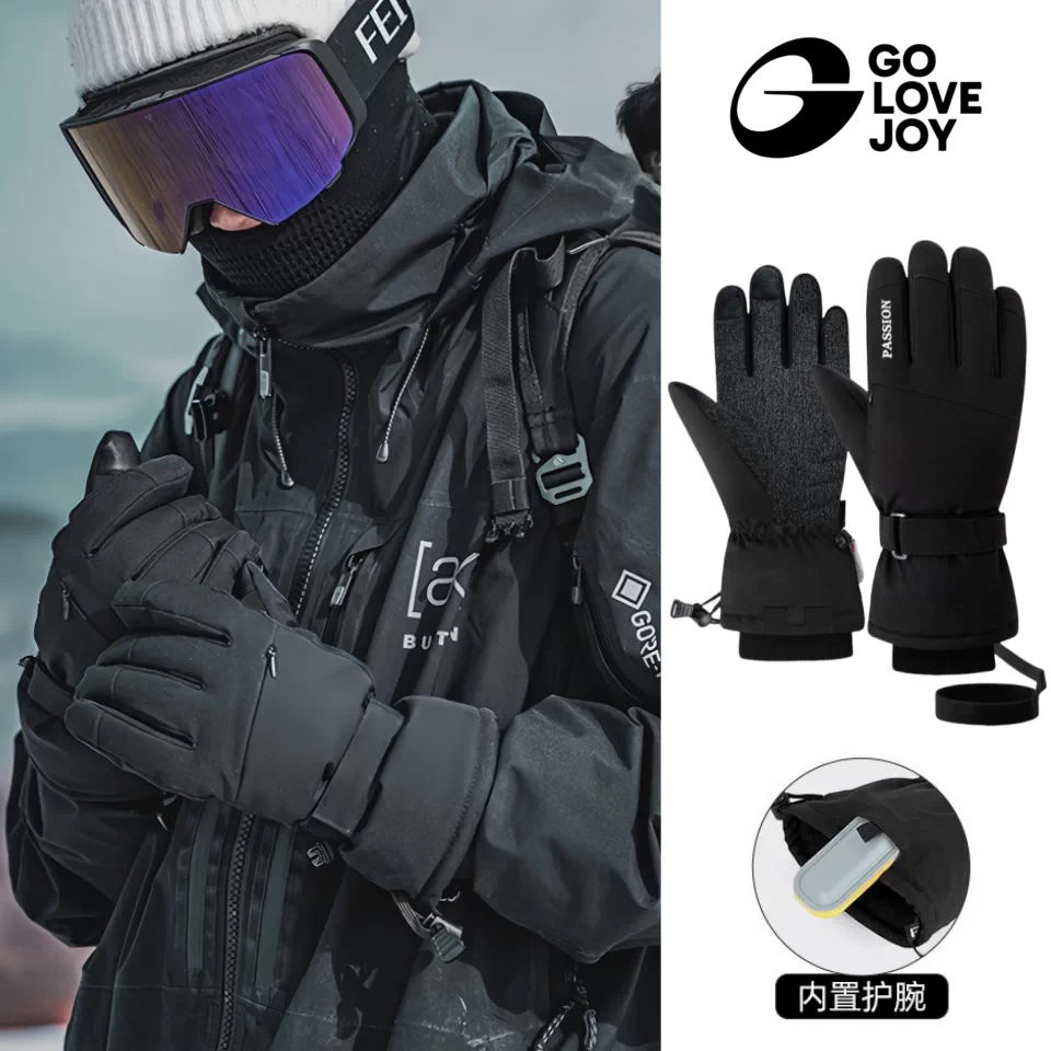 Găng tay leo núi đặc biệt dành cho nam giới để trượt tuyết và leo núi vào mùa đông, chống lạnh, lót lông cừu, trang phục ấm áp để chơi trên tuyết, không thấm nước, chống gió, màn hình cảm ứng