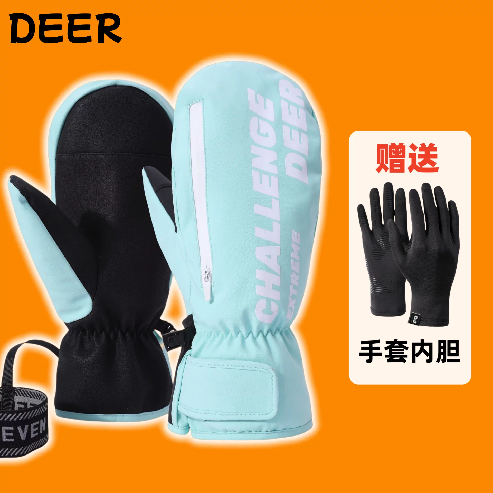 Găng tay trượt tuyết chống thấm nước và chống mài mòn dành cho nữ, găng tay leo núi dày dặn ấm áp chuyên nghiệp dành cho nam, găng tay trượt ván đơn và đôi dành cho trẻ em có dây đeo chống mất và bảo vệ ngón tay.