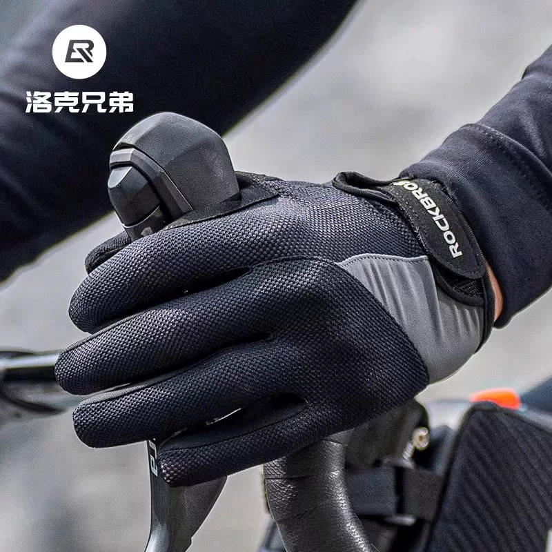 Găng tay đi xe đạp Rock Brothers đầy đủ ngón tay xe đạp găng tay xe máy dài ngón tay unisex mùa xuân thu đông màn hình cảm ứng