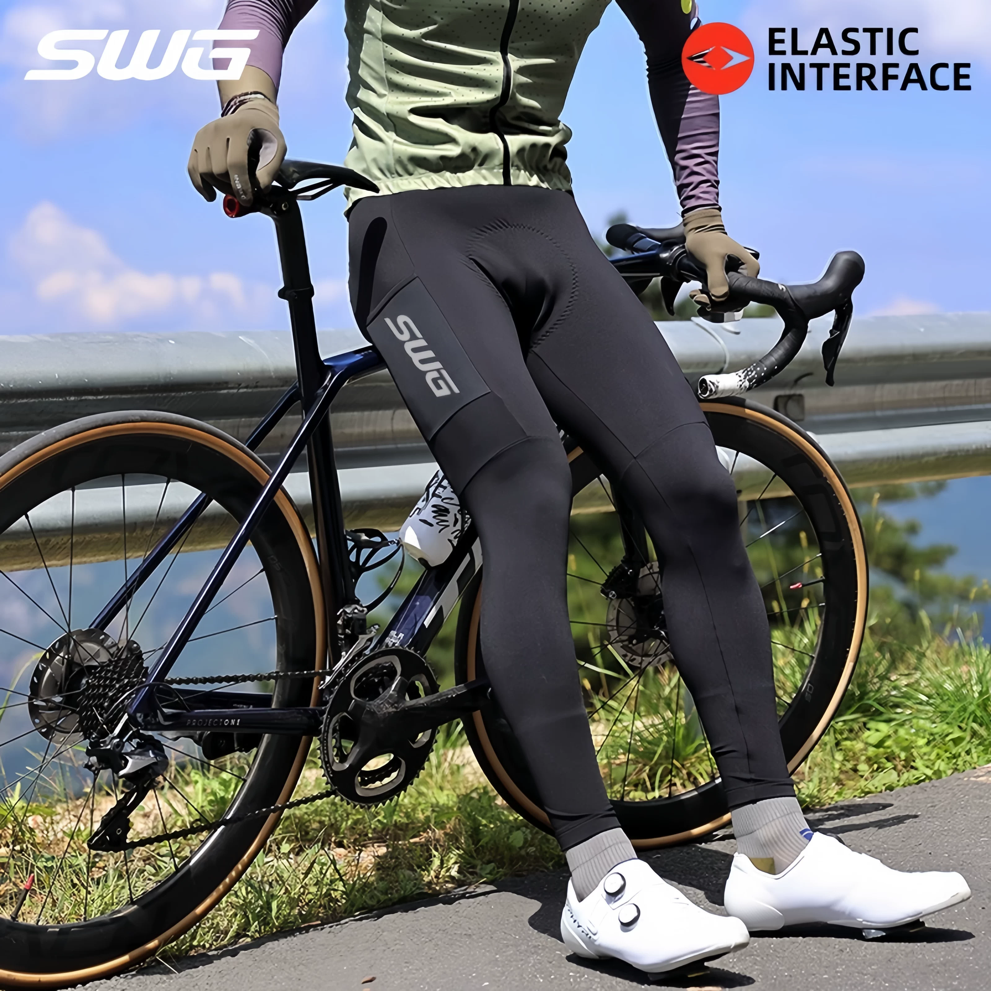 Quần đạp xe có đệm đôi mũi tên SWG Mingsheng dành cho nam, mùa xuân thu, quần dài, quần bib xe đạp đường trường, quần áo đạp xe