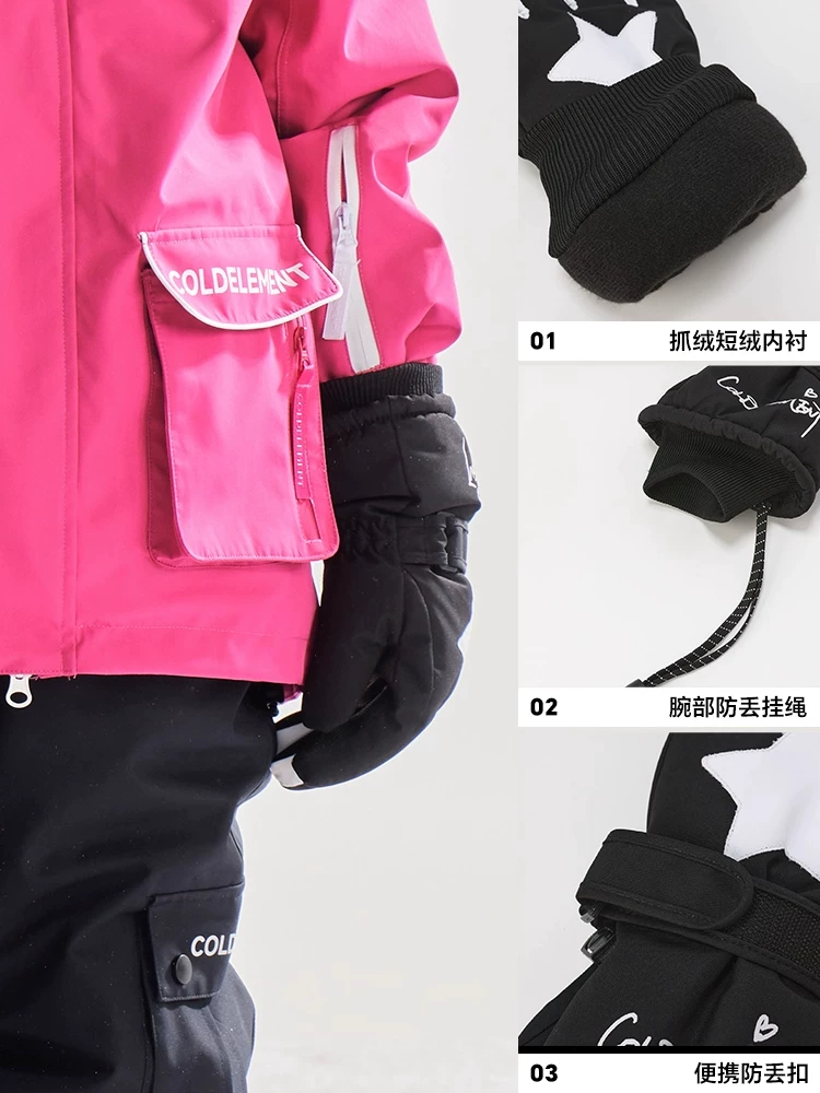 Găng tay trượt tuyết Coldelement dành cho người lớn, nam và nữ, chống thấm nước, chống gió và ấm áp, dùng cho mùa đông và đi xe đạp