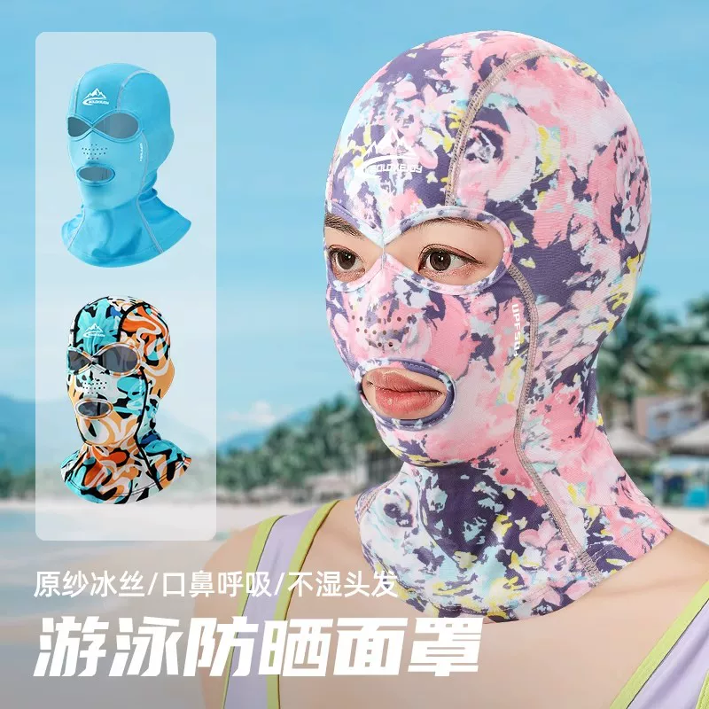 Mũ bơi mặt nạ chống nắng Facekini dành cho nam và nữ, thích hợp cho các hoạt động dưới nước, lặn, chèo thuyền, chống tia cực tím, bảo vệ mặt và cổ, mũ đội đầu đi biển.