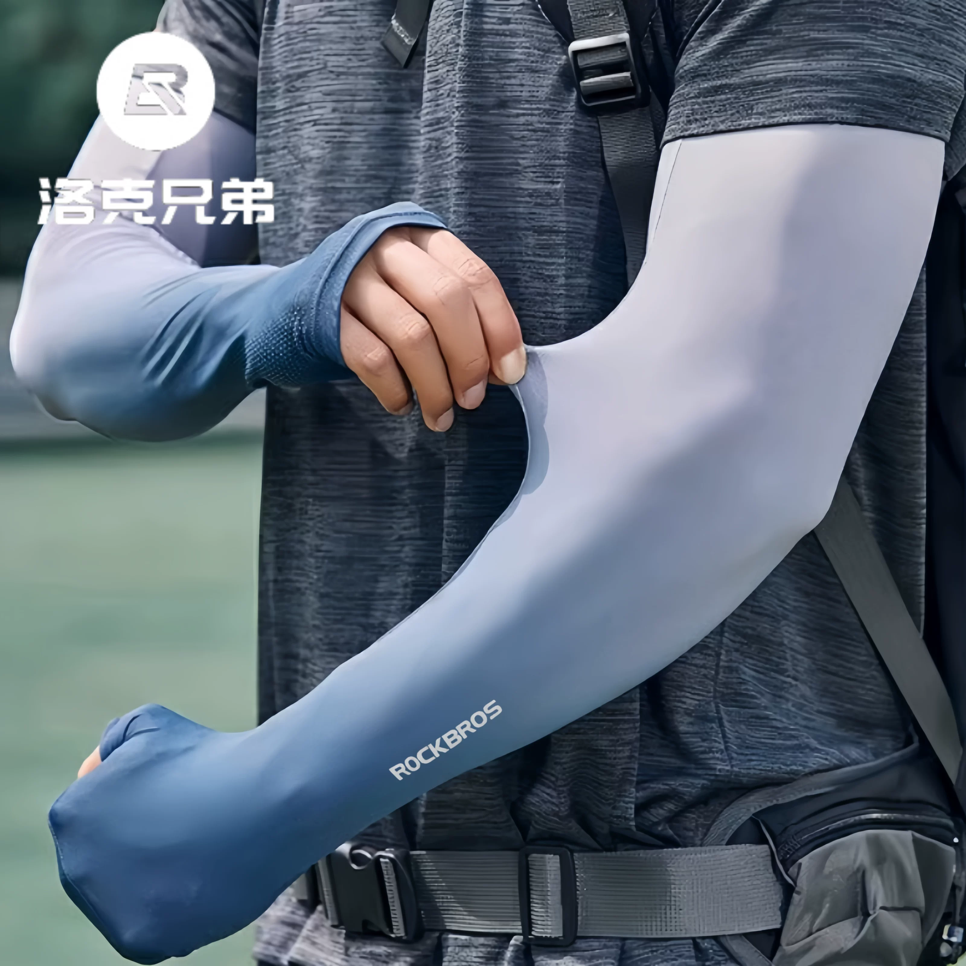 Rock Brothers Ice Silk Tay áo chống nắng Tay áo mát mẻ dành cho nam và nữ Tay áo ngoài trời Tay áo đi xe đạp Tay áo lái xe mùa hè