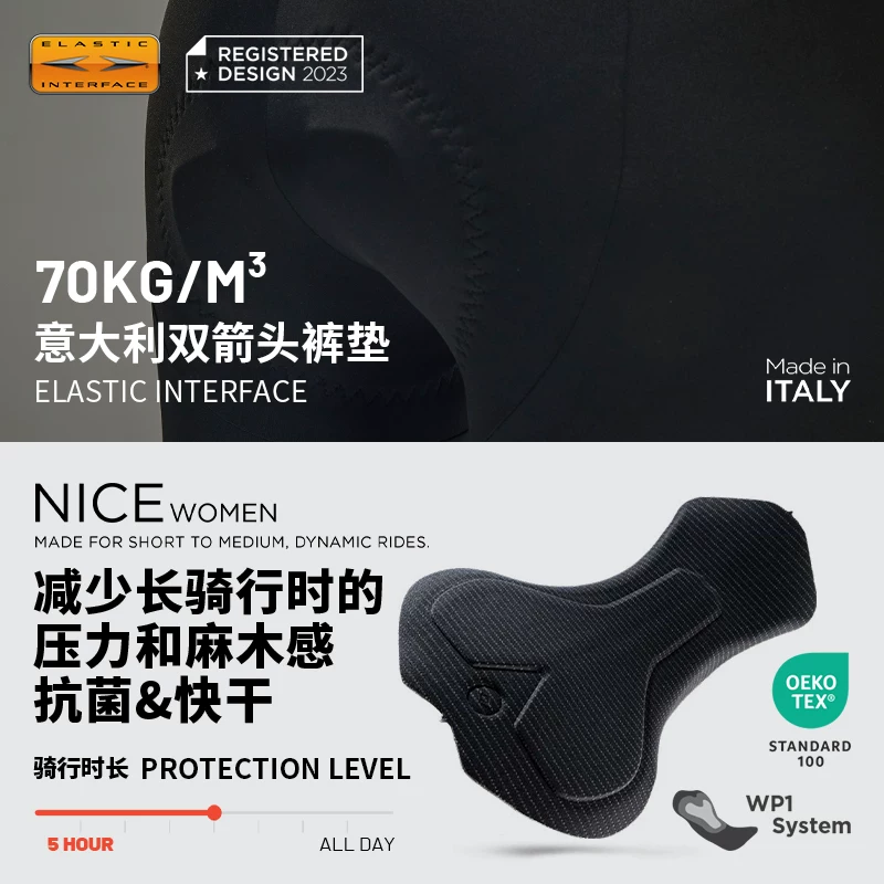 Quần đi xe đạp EVR-Double Arrow Bib dành cho nữ với quần thể thao có đệm, phong cách xuân thu, xe đạp đường trường khám phá