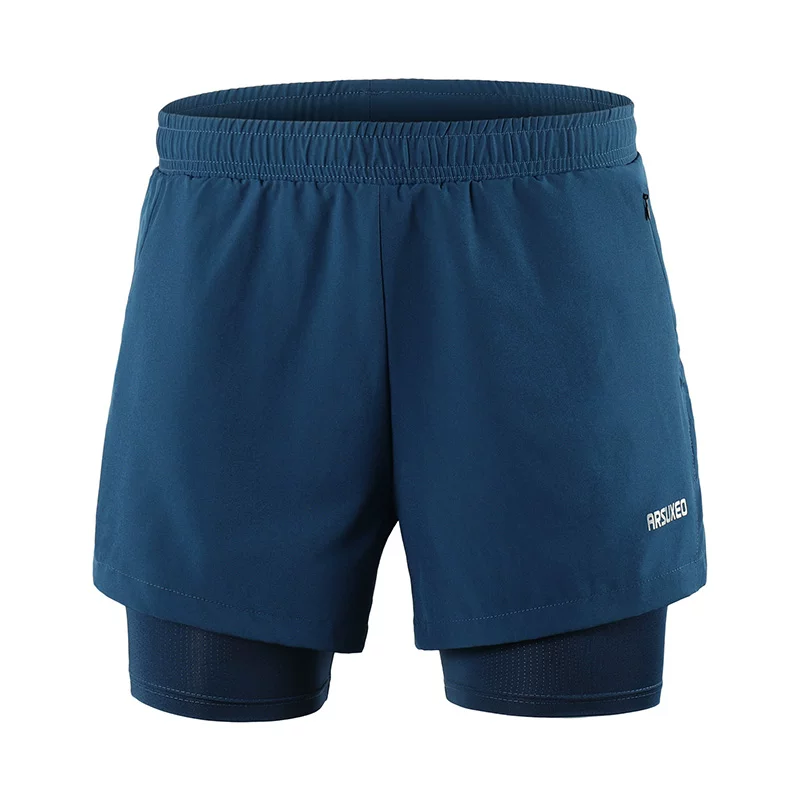 Quần short thể thao mùa hè nam Aisuo, hai lớp, nhanh khô, thoáng khí, chống lộ, tập luyện marathon, thể dục, quần chạy ba phần tư