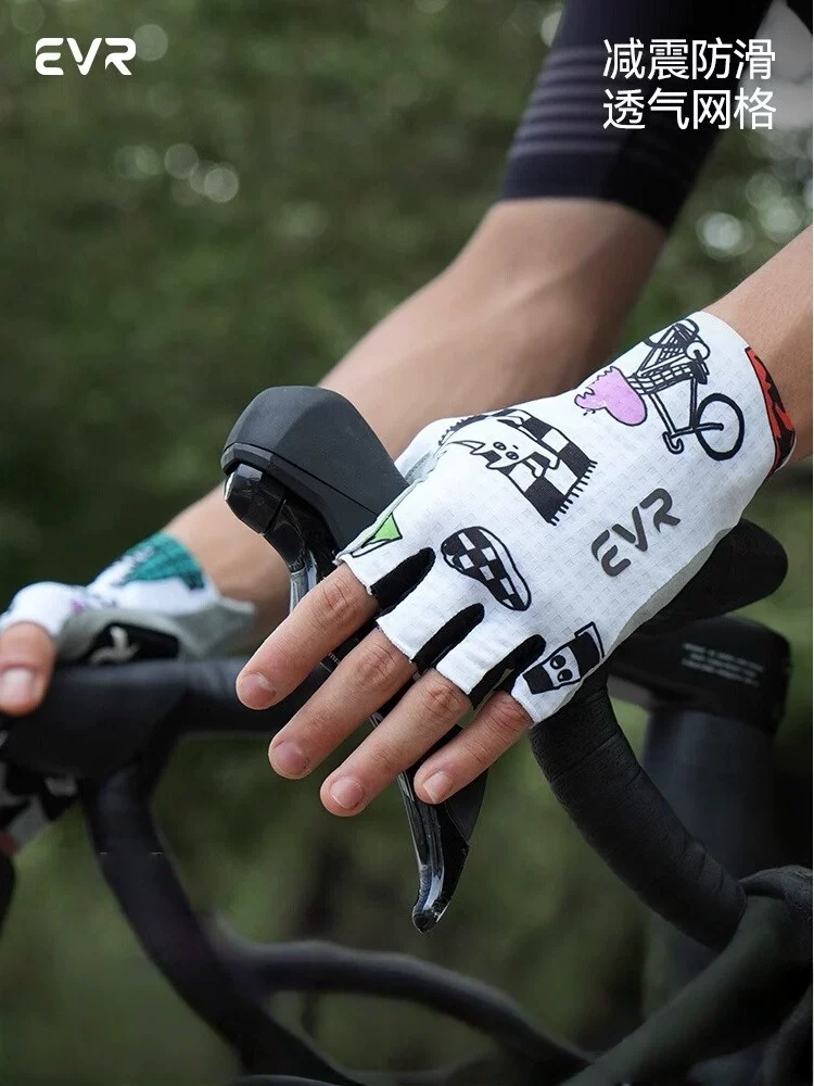 Găng tay đạp xe ngắn ngón tay có đệm EVR găng tay nửa ngón thoáng khí dành cho xe đạp đường trường thể thao ngoài trời mùa xuân hè dành cho nam và nữ