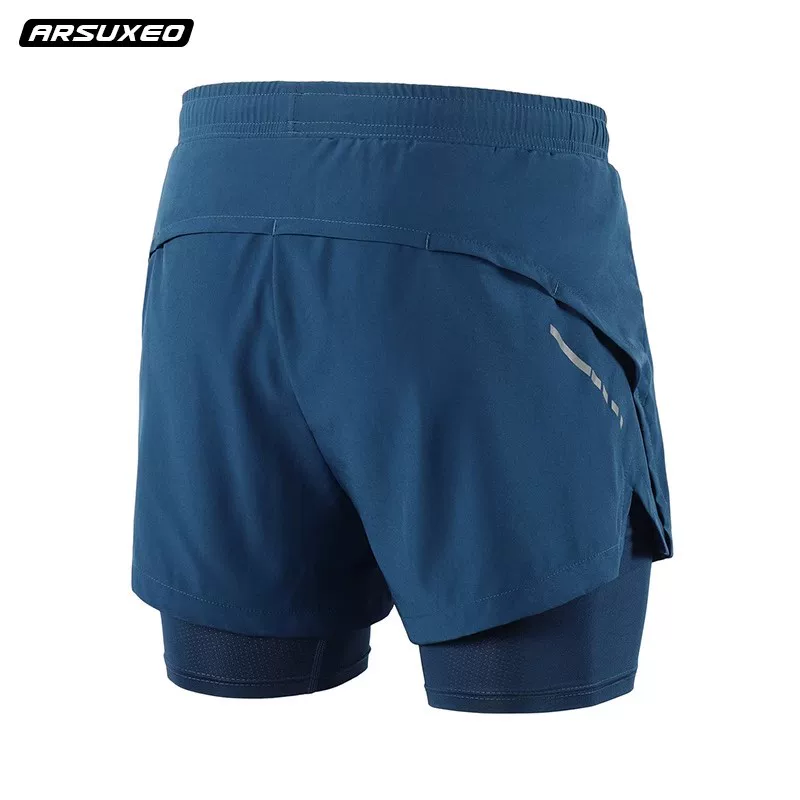 Quần short thể thao mùa hè nam Aisuo, hai lớp, nhanh khô, thoáng khí, chống lộ, tập luyện marathon, thể dục, quần chạy ba phần tư