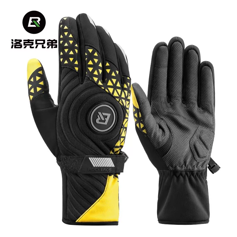 Găng tay đi xe đạp giữ nhiệt Rock Brothers Găng tay đi xe đạp đường trường đầy đủ ngón tay chống gió dài ngón tay dành cho nam mùa thu đông màn hình cảm ứng