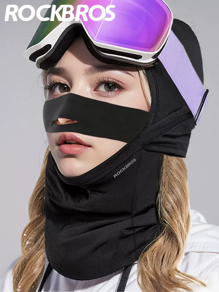 Mũ trùm đầu trượt tuyết ROCKBROS dành cho nam với lớp lót lông cừu, mặt nạ giữ ấm từ tính chống gió dành cho nữ, bảo vệ mặt mũ bảo hiểm hai lớp