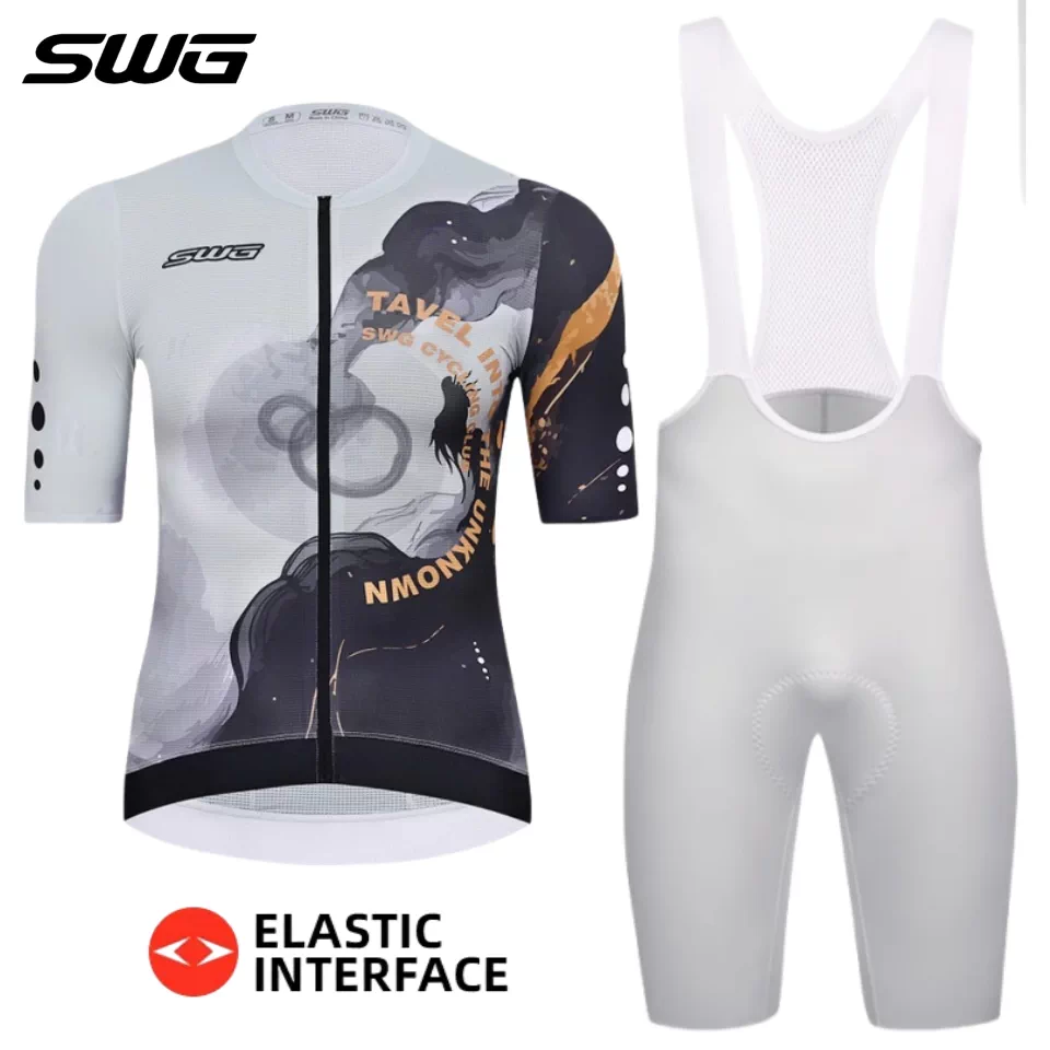 Áo thể thao đạp xe SWG Mingsheng dành cho nam, mùa hè, tay ngắn, bộ đôi, có đệm hình mũi tên, thiết bị đạp xe đường trường