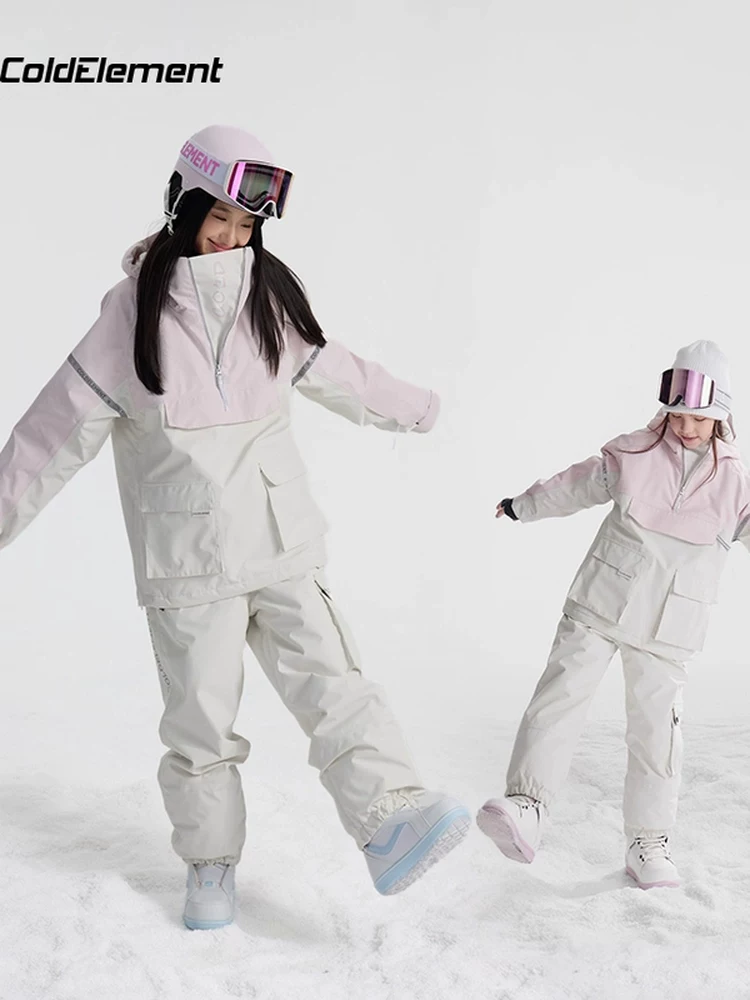 Bộ đồ trượt tuyết Coldelement dành cho nữ, thiết bị trượt tuyết chống gió mùa đông cho trẻ em, kiểu dáng dày dặn dành cho cha mẹ và con cái dành cho trẻ lớn hơn.