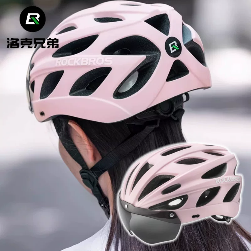 Mũ bảo hiểm xe đạp ROCKBROS có kính từ tính, thoáng khí dành cho nam và nữ, mũ bảo hiểm chống gió cho xe đạp đường trường và leo núi