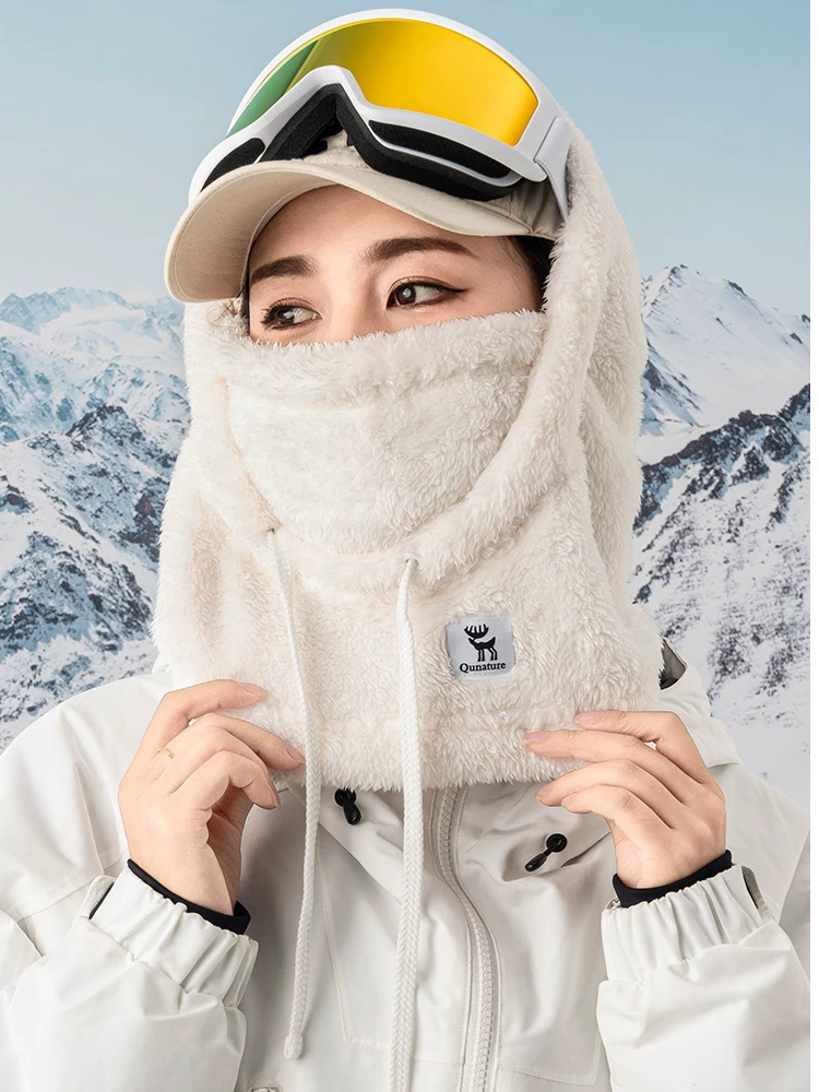 Vỏ mũ bảo hiểm trượt tuyết, ấm áp và dày dặn với lông cừu, mũ trùm đầu và mặt nạ, chống đông, chống gió, thiết bị bảo vệ ván đôi