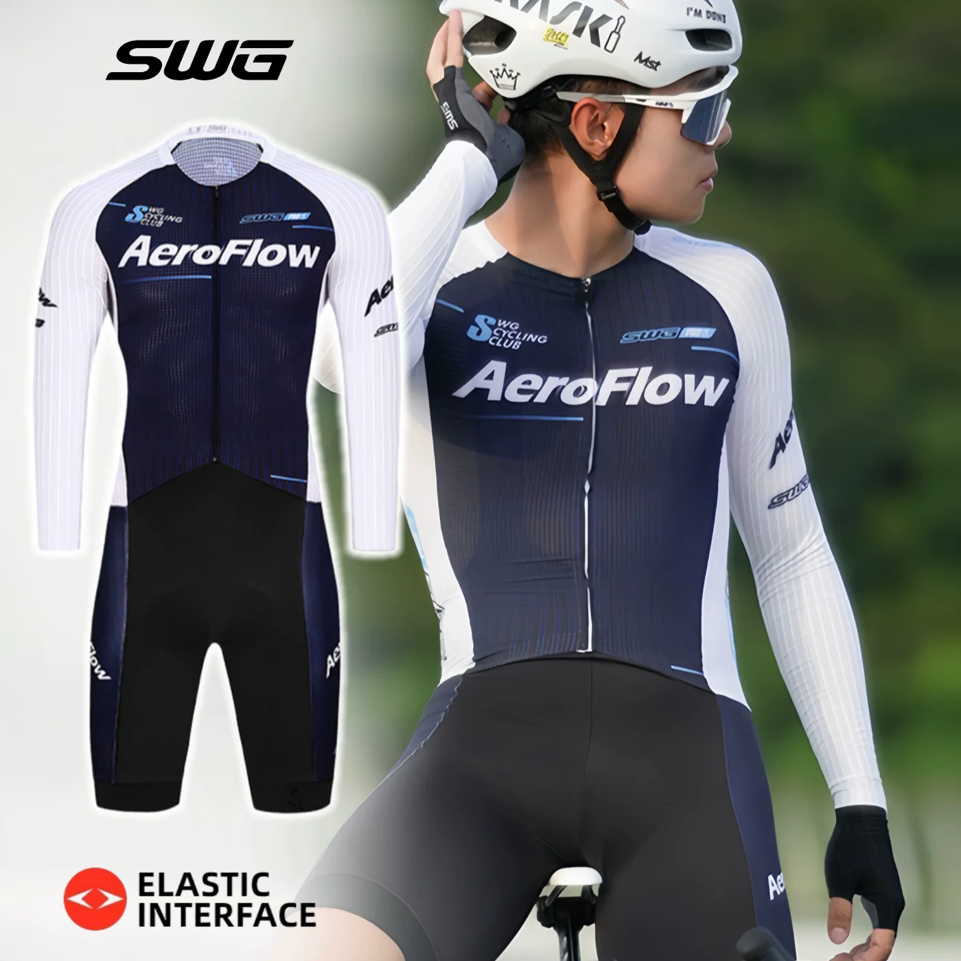 Áo thi đấu xe đạp SWG Mingsheng dành cho nam, tay dài, một mảnh, chuyên nghiệp, dành cho thi đấu, kiểu dáng mũi tên đôi.