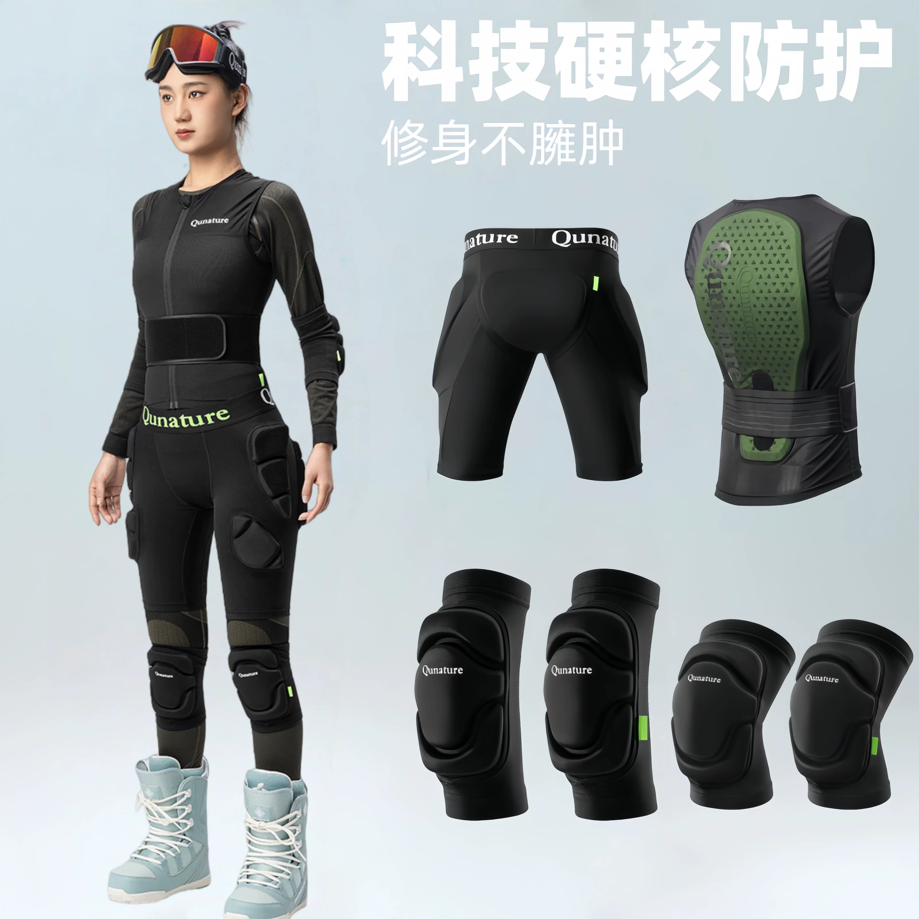 Bộ bảo vệ hông khi trượt ván trên tuyết, bộ đồ bảo hộ đầy đủ, thiết bị bảo vệ mặc bên trong, miếng đệm đầu gối khi trượt băng cho nữ, miếng đệm bảo vệ mông chống ngã cho người lớn