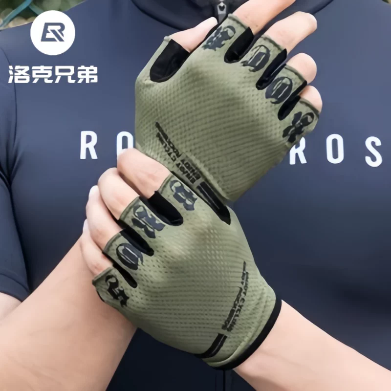 Găng tay đi xe đạp Rock Brothers dành cho nam và nữ, găng tay mùa hè chống trượt, thoáng khí, chống sốc dành cho xe đạp leo núi nửa ngón tay