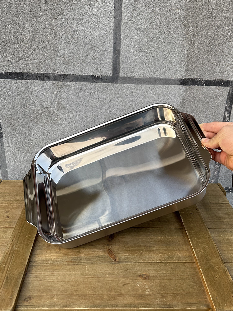 Chảo rán đáy phẳng inox 18/10 Little Monster, chảo khô hải sản, bếp từ, nồi lẩu, chảo luộc cá, đĩa hình chữ nhật