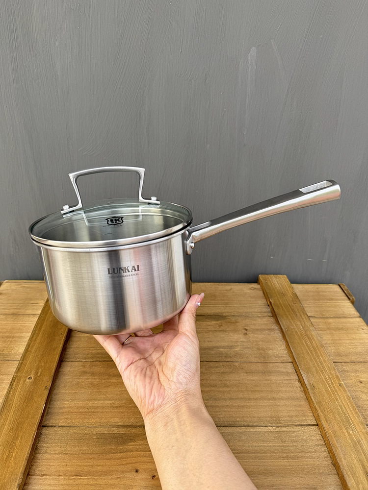 Nồi hấp sữa bằng thép không gỉ composite LUNKAI, nồi nấu ăn sáng, nồi nấu cháo, nồi ăn dặm trẻ em, đúc liền khối 16cm