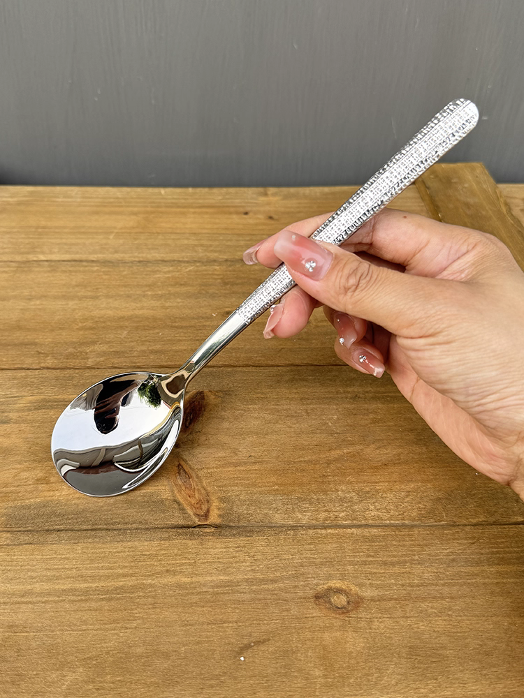 Muỗng ăn bằng thép không gỉ 18/10 đầu tròn kiểu Hàn Quốc, cán dài, dùng cho món chính, súp