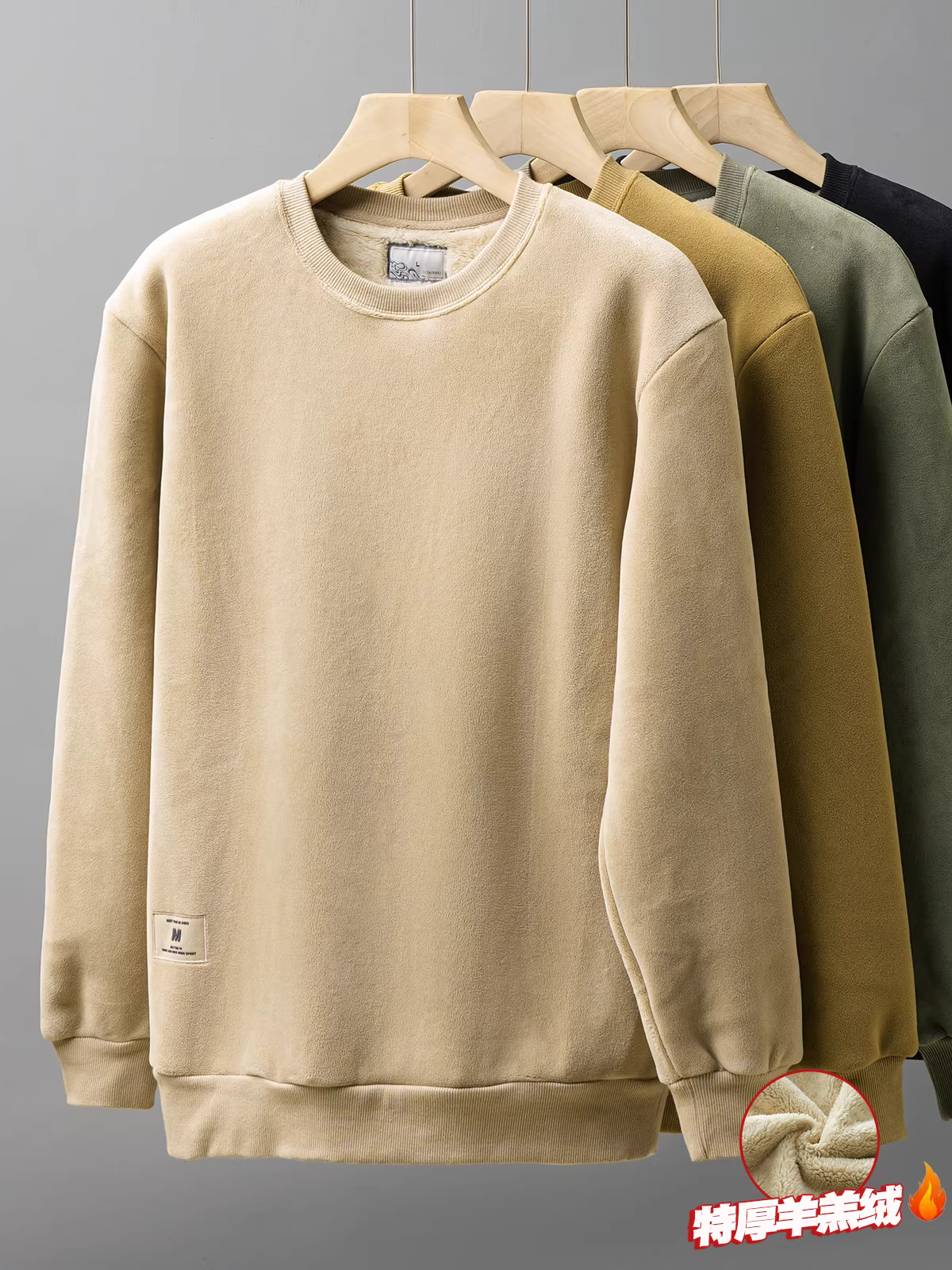 Áo len lông cừu nặng 600g của Pure Group dành cho nam, mùa thu đông, lót lông cừu, dày dặn, ấm áp, dáng rộng, áo khoác cổ tròn bằng lông cừu cực mềm.