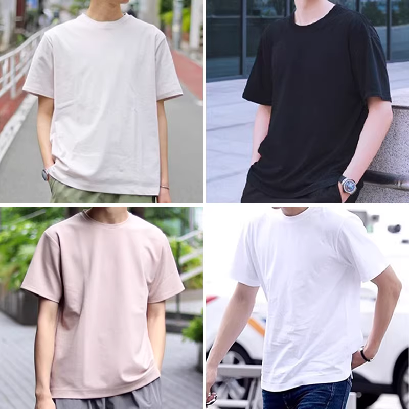 (Mua một tặng một) Áo thun nam tay ngắn 230G chất liệu cotton nguyên chất, cổ tròn mùa hè, vai thường, áo màu trắng, tay lửng