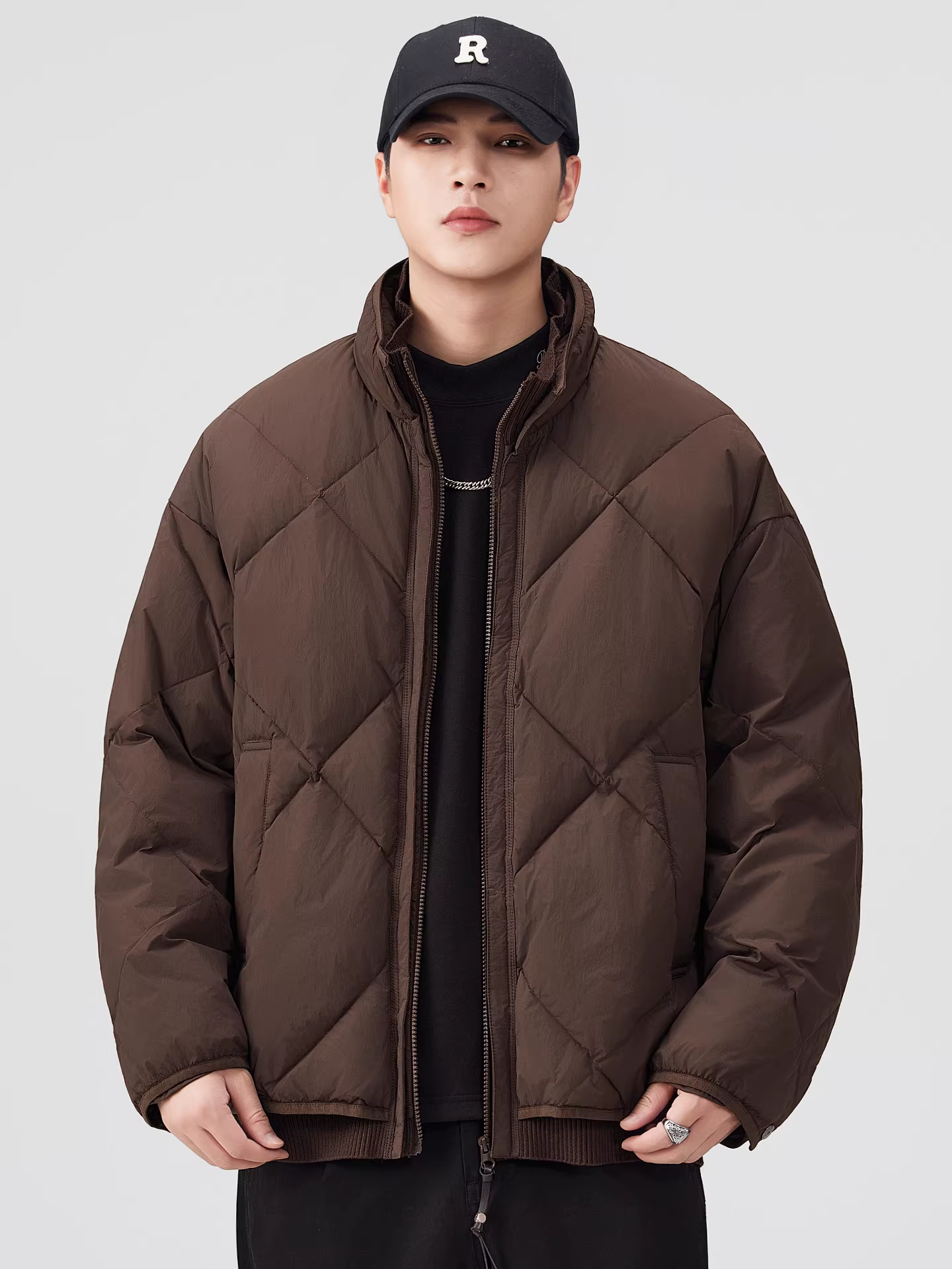 Áo khoác phao nam lông vũ 90% nguyên chất, kiểu dáng cổ đứng, dày dặn, ấm áp, phong cách retro Mỹ, mùa đông.