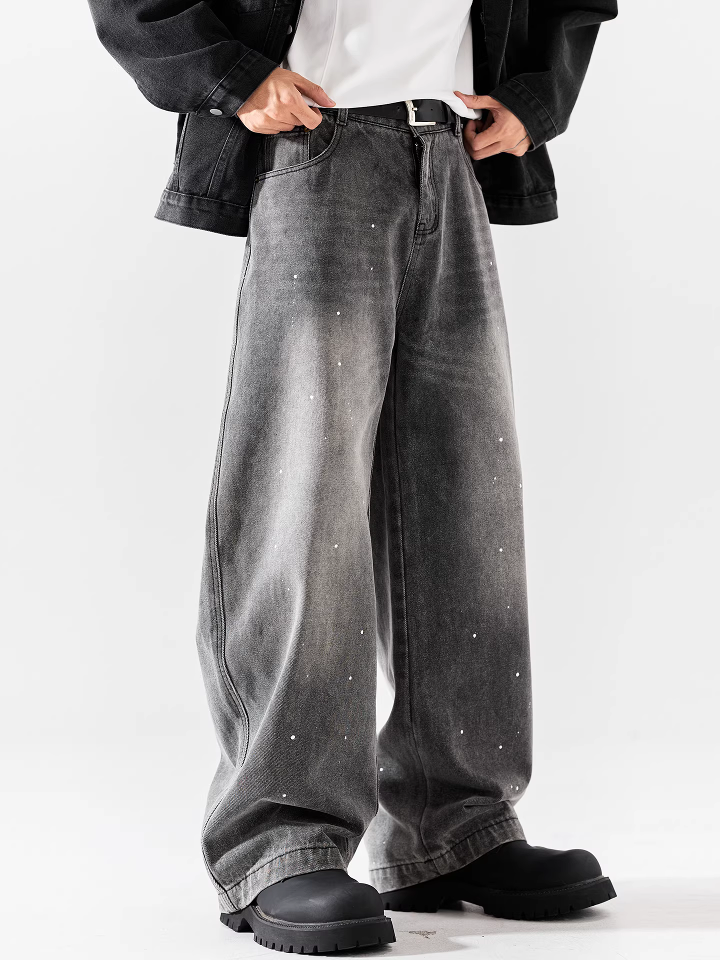 Quần jean denim dày 480G dành cho nam, thương hiệu thời trang đường phố cao cấp mùa xuân thu, kiểu dáng thẳng ống rộng phong cách Mỹ, dài chấm đất, quần ống rộng thường ngày