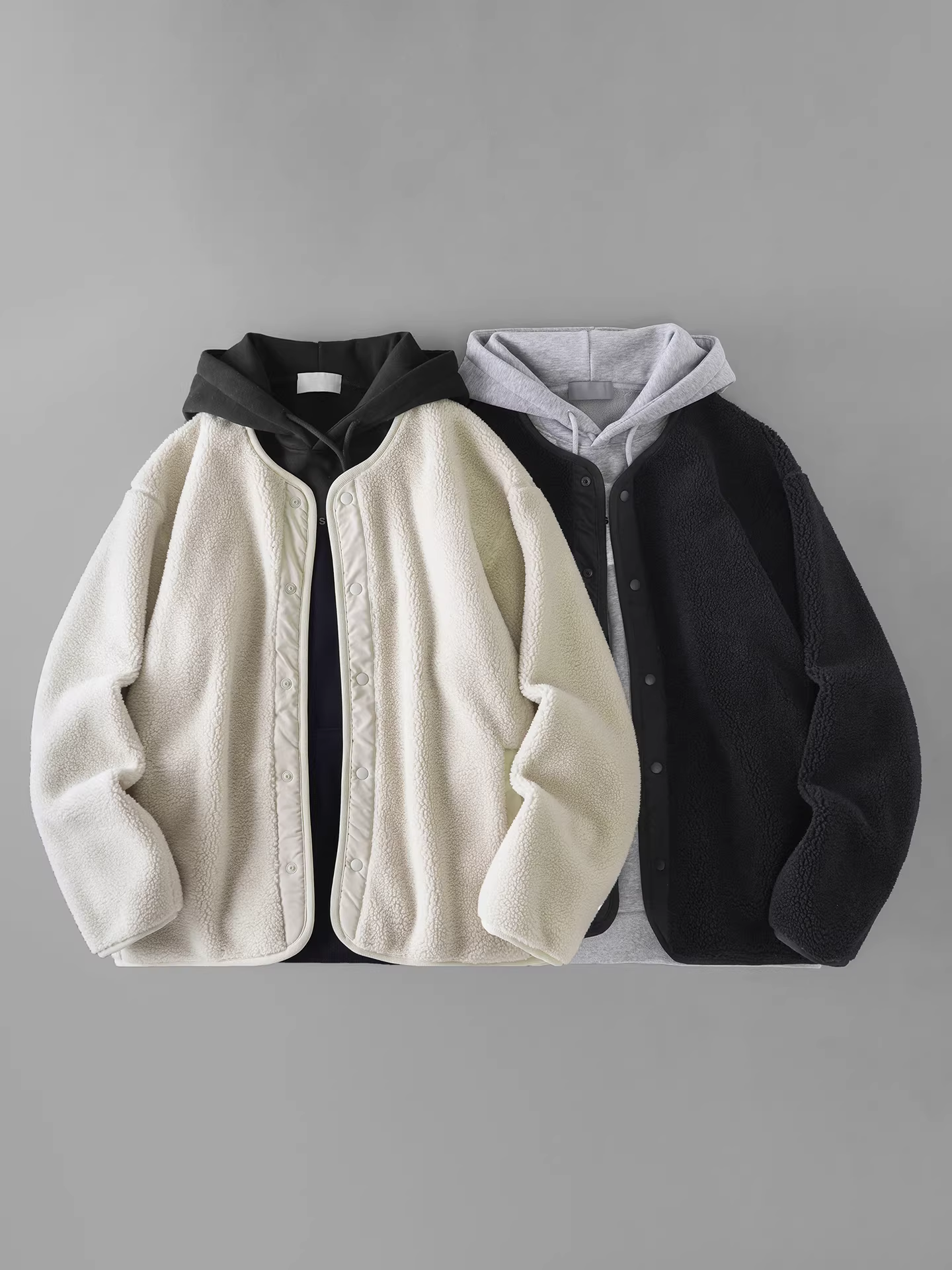 Áo khoác nỉ nam mùa đông kiểu Mỹ dày dặn, lót lông cừu ấm áp, kiểu cardigan cổ tròn