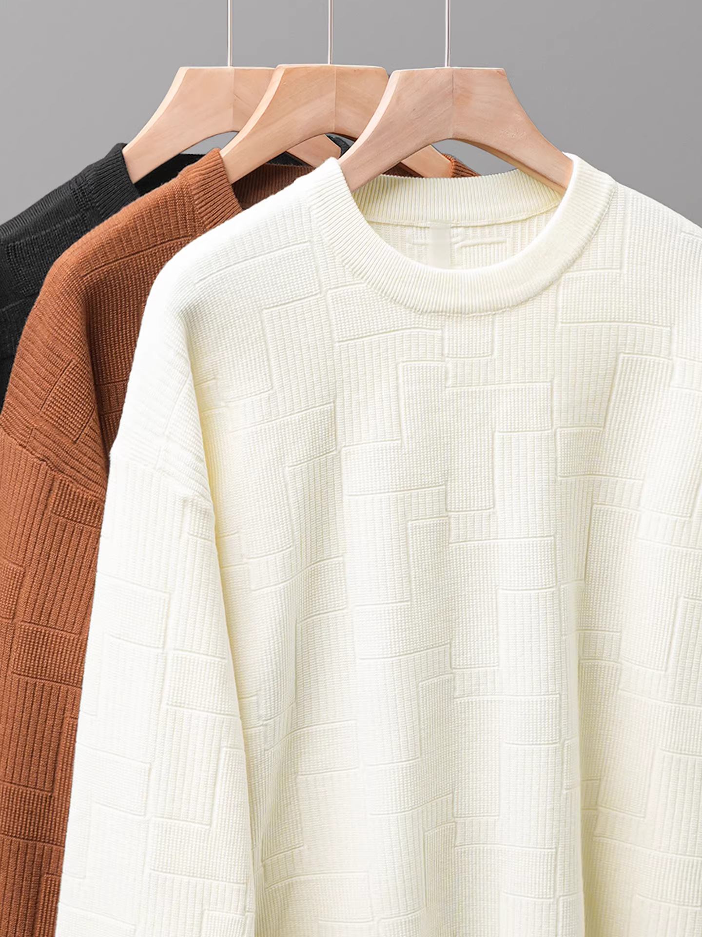 Áo len kẻ sọc nặng chất liệu dày dặn dành cho nam, mùa thu đông, cảm giác cao cấp, lớp bên trong ấm áp, kiểu dáng len dệt thoải mái.