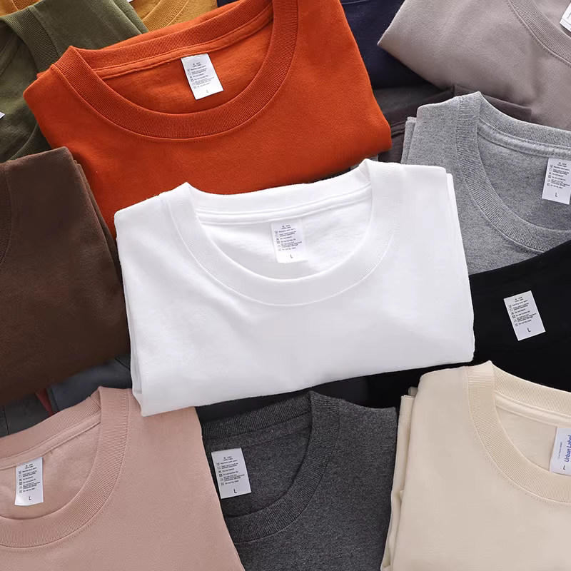 Áo thun cotton nguyên chất Tân Cương 300G, cổ tròn, dáng rộng, dày dặn, phong cách Mỹ cổ điển, màu trắng tinh khiết, cổ nhỏ, tay ngắn, dành cho nam và nữ