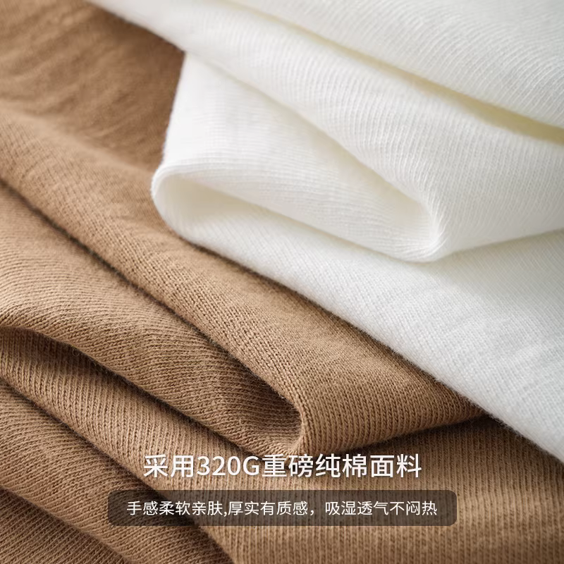 Áo thun dài tay hạng nặng ba kim 320G dành cho nam, áo len cổ tròn hình tam giác ngược phong cách Mỹ mùa thu, áo sơ mi cotton nguyên chất màu trơn.