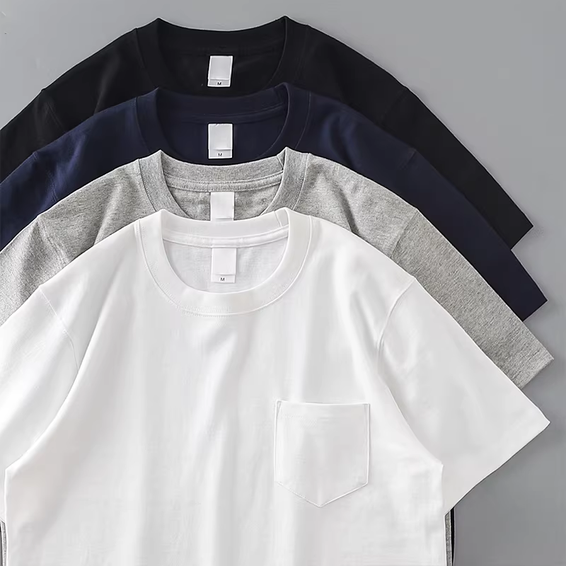 Áo thun bỏ túi hạng nặng 270G dành cho nam, tay ngắn, cotton nguyên chất, phong cách retro Nhật Bản, Amekaji, dày, không lộ, màu trơn, nửa tay, hợp thời trang.