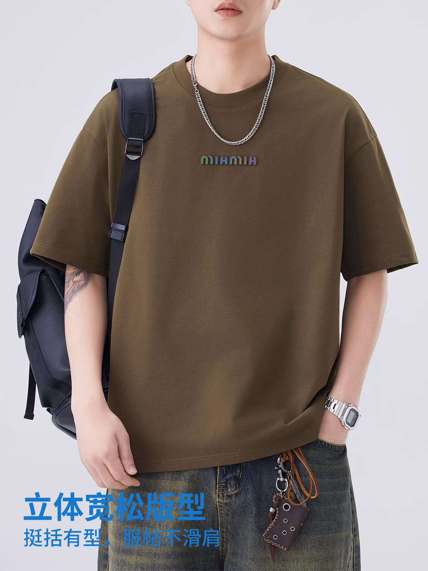 Áo thun ngắn tay bằng vải lụa mát mẻ dành cho nam, kiểu dáng mỏng mùa hè, in chữ thương hiệu thời trang Mỹ, áo thun đen rộng rãi cho bé trai