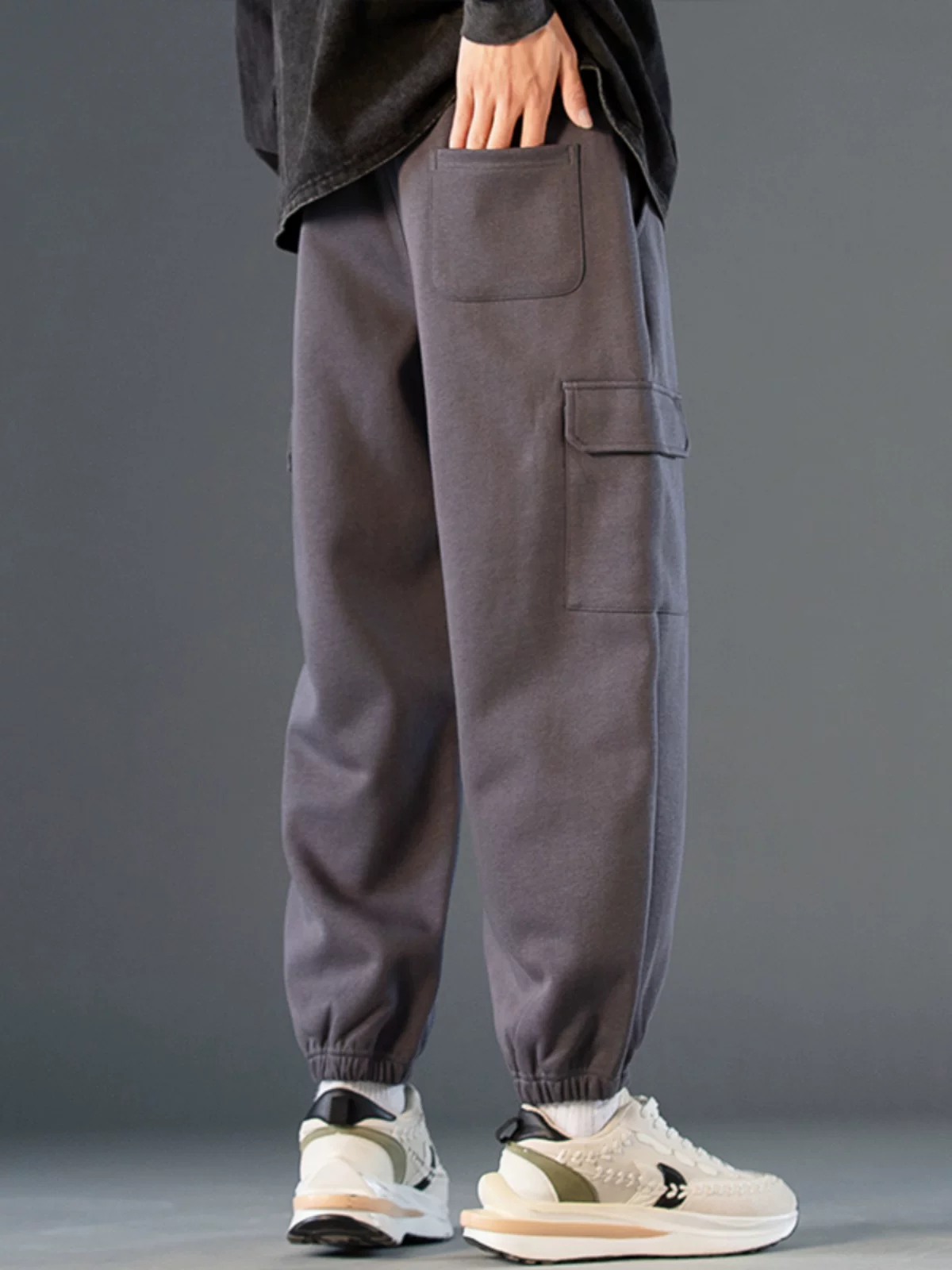 Quần jogger thể thao hạng nặng 460G kiểu Mỹ thuần túy dành cho nam, mùa thu đông, có túi, trang phục đi làm, dáng rộng, quần dài thể thao thường ngày, hợp thời trang.