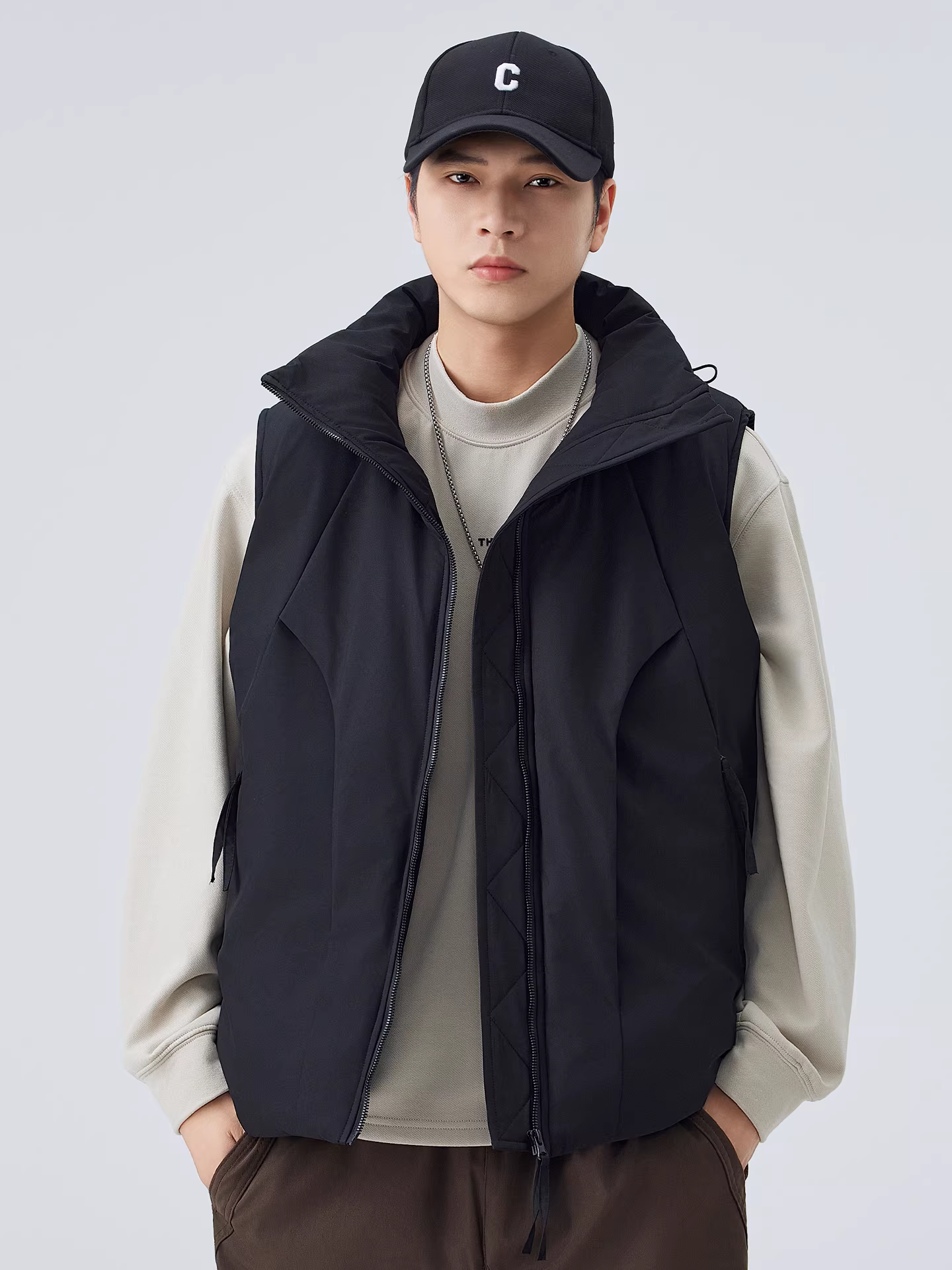 Áo vest nam cổ đứng dày dặn, áo khoác vest không tay ấm áp kiểu Mỹ mùa đông